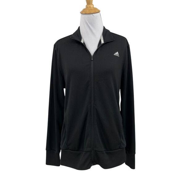 Adidas Jacket Womens M Medium Black Golf Textured Front Long Sleeve Full Zip - Picture 1 of 13